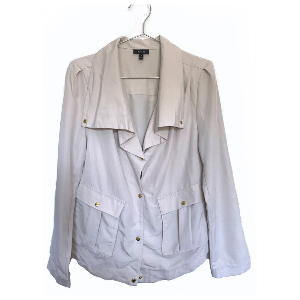 Apt 9 Women's Tan long sleeve Gold Button Front Pockets Pleated Shirt Jacket, M